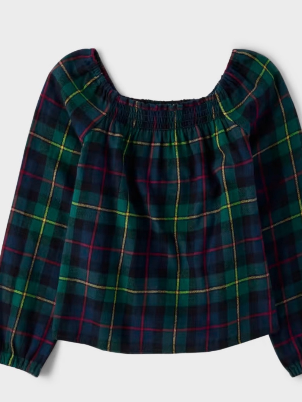 Place Girls Plaid Smocked-Neck Top - Green, Navy, Yellow